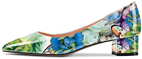 Castamere Damen Niedrige Kitten Chunky Blockabsatz Absatz Heel Spitze Zehenkappe Slip-on Pumps Klassisch Cute Dress 3.5 cm Heels Grün Lackleder 39 EU