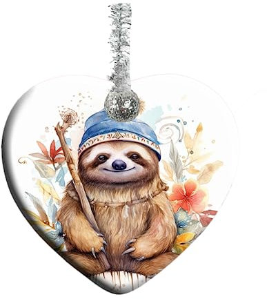XUTAI Niedliches Faultier Herz Keramik Porzellan Anhänger Weihnachten Ornament Hängende Ornament für Urlaubsdekoration