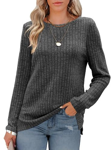 Odosalii Damen Frühling Langarm Rundhals Frühling Pullover Streifen Strickpullover Casual Seitliche Langarmshirt Elegant Festlich Oberteile Tunika Top Kleidung