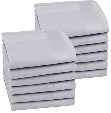 HOULIFE Herren Taschentücher - Stofftaschentücher Damen, Einfarbige Taschentücher Stoff aus Reiner 60S Baumwolle für Alltagsgebrauch Hochzeit, 40x40cm/16x16’’ (Hellgrau, 12 Stücke)
