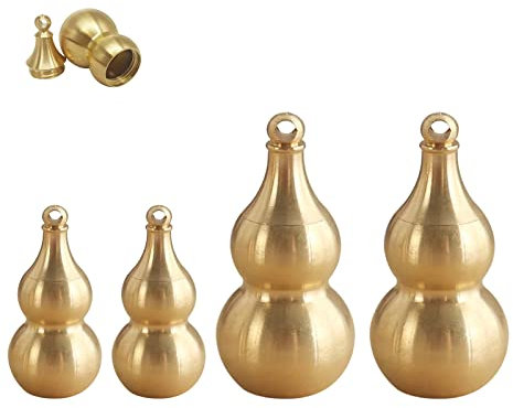 4 Stücke Schlüsselanhänger, Lucky Gourd Schlüsselanhänger, Gold Handtasche Kalebasse Schlüsselanhänger, Versteckte wasserdichte Kürbis Anhänger Pillendose aus Messing für Camping Wandern Klettern