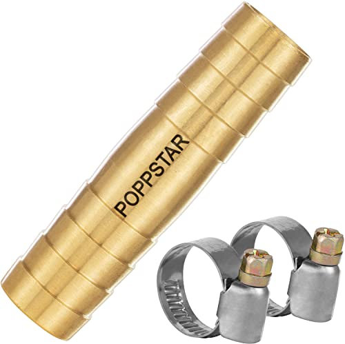 Poppstar Connettore per tubo giardino 1/2 pollice in ottone con 2 fascette stringitubo in acciaio inossidabile per canna dell'acqua da 1/2 (12,7mm)