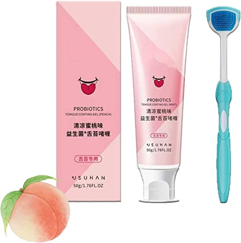 Oral Hygiene Brush & Tongue Cleansing Gel, Probiotic Tongue Cleaning Gel Set, with Cleaner Brush Maintain Oral Health (Peach)
