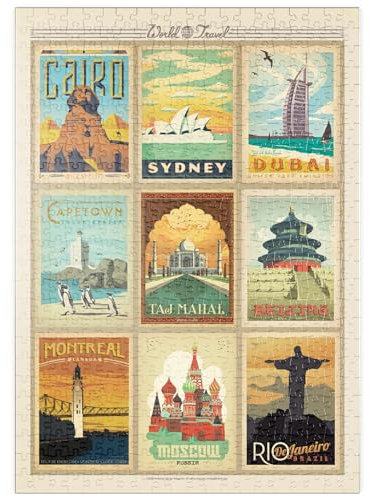MyPuzzle World Travel, Collage, Vintage Poster - Premium 500 Teile Puzzle - MyPuzzle Sonderkollektion von Anderson Design Group