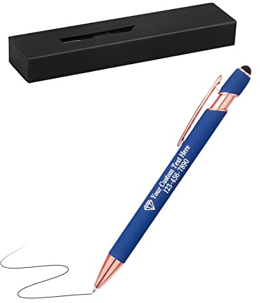 OXYEFEI Metall Kugelschreiber mit Gravur, Rosegold 1 stück Personalisierte Stifte Hochwertig Kullis mit Wunschtext & Logo, Auswechselbare Großraum-Mine, 1MM StrichstäRke, Schwarz Schreibend