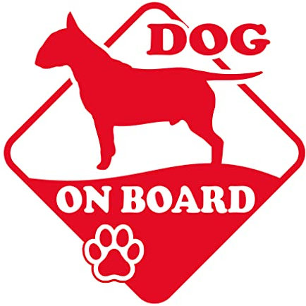 DualColorStampe Adesivo Cane a Bordo Dog on Board BULL TERRIER Decal Decalcomania Vinile Laptop Auto Moto Casco Camper Moto Biker COD.0317 (ROSSO FLUORESCENTE)