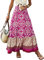EARKOHA 2024 Damen-Maxirock, lässig, fließend, Vintage, A-Linie, Tribal-Pint-Rock, elastischer Bund, langer Strandrock, Tribal-Print Rose, Klein