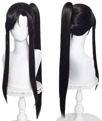 Cosplay-Perücke Hua Cheng Langschwarz Langes Gerades Pferdeschwanzhaar Synthetikstoff Tian Guan Ci Fu für Männer und Frauen Halloween Weihnachten Rollenspiel