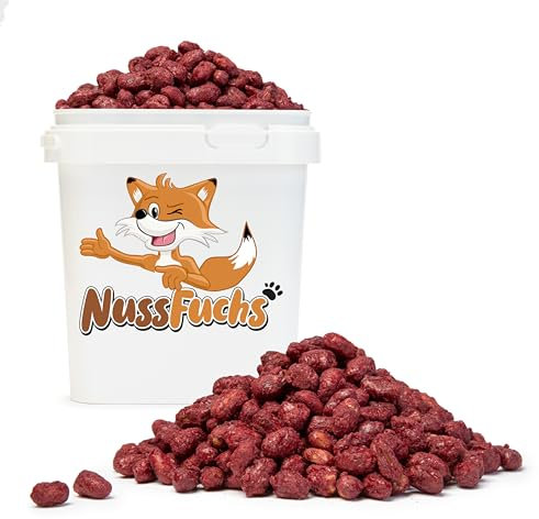 Gebrannte Erdnüsse Rot 1kg-3kg - Erdnüsse mit rotem Zuckerüberzug - Partysnack - Jahrmarkt/Weihnachtsmarkt Flair für Zuhause - Knusprige rote Erdnüsse - Knabberspaß - (1kg Eimer)