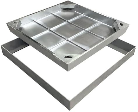 Natotela Schachtabdeckung 500x500mm Edelstahl Versenkte Schachtdeckel mit Rahmen Eingebettete Gullideckel mit Basis Quadratisch Auspflasterbar Inspektionsdeckel Unsichtbar für Innen- und Außen Szenen