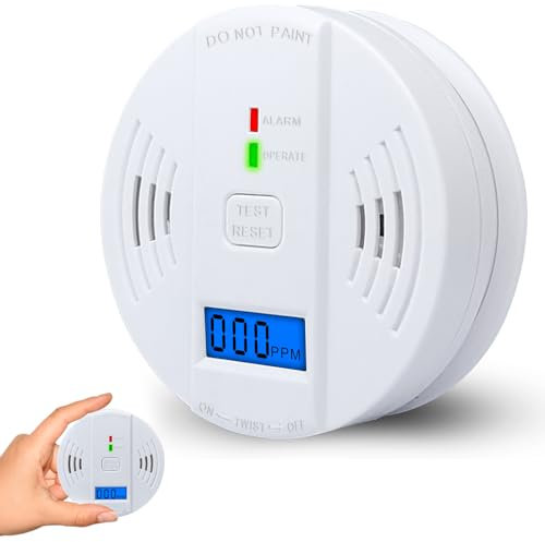 Carbon Monoxide Detector, LED Indicator Light and Silent Button Carbon Monoxide Alarm. Replaceable Battery, LCD Display, Audio Alarm. Complies with EN50291 (Batteries Not Included)