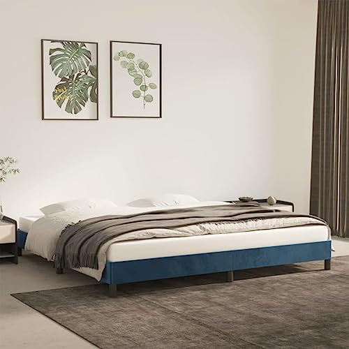 Hovothy Bettgestell Samt 200x200 cm Betten Stauraumbett Gepolsterter Plattformbettrahmen Bett Doppelbett Polsterbett mit Stützbeinen Jugendbett Dunkelblau