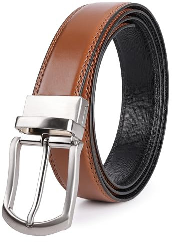 Sunya Gürtel Herren Braun und Schwarz. Wendegürtel Beidseitige Nutzung 3.3cm Breit. Herren Ledergürtel für Business Anzug, Jeansgürtel für Männer. Inklusive Geschenkbox