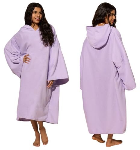 Brentfords Changing Robes Adult Womens, Towel Poncho Hooded Large Bath Swim Surf Beach Absorbent Quick Dry Microfibre Beach Poncho Men Women, Lilac Purple