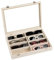 Frebeauty Organizer in velluto, vassoio per occhiali, vassoio per occhiali da sole con coperchio trasparente, custodia per occhiali da sole, espositore per occhiali da vista/orologi, Beige, With lid