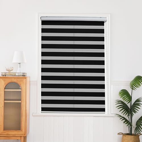 QiBoYuYe Day Night Blind Zebra Roller Blinds Blackout Window Curtain For Bedroom Door Windows Aluminium Cassette Translucent Vision Curtains (Black Width 55cm X Height 150 cm)