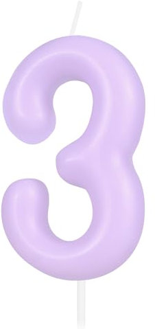 Hongplus Macaron Kerze mit Zahl 3–lila Happy Birthday Kerzen für Kuchen, 3. Geburtstag, Kuchendekoration, Dekorationen für Mädchen und Frauen Pastell, 3.Geburtstag, Party-Dekorationen