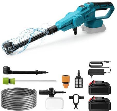 Nettoyeur haute pression sans fil 100 bar pour Makita 18 V - Nettoyeur haute pression portable - Moteur sans balais - 380 l/h (6,3 l/min) - Avec batteries de 15000 mA - Pour voiture, maison, pelouse,