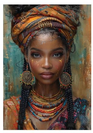 WQBQKKX Afroamerikaner Afrikanische Frau Wandbilder Groß Leinwand,Schwarz, Blau Bild Schlafzimmer Home Deko Wohnung Wall Decor Kunstdruck-60x80cm Ungerahmt