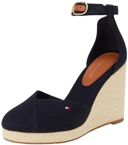 Tommy Hilfiger Alpargatas de cuña Mujer Flag Closed Toe con Correa de Tobillo, Azul (Space Blue), 39