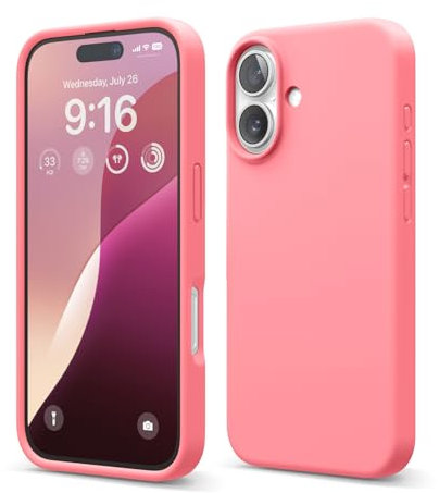 elago Compatible with iPhone 16 Case, Premium Liquid Silicone Case, Full Body Protective Cover, Shockproof, Slim Phone Case, Anti-Scratch Soft Microfiber Lining, 6.1 inch (Pink)