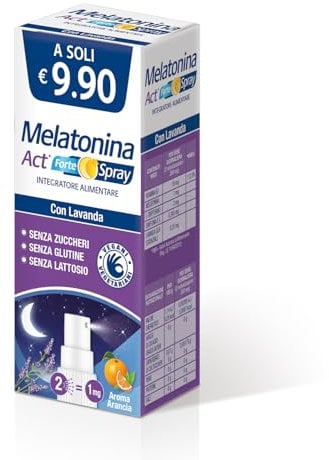 Melatonina Act Forte Spray, Integratore Alimentare a Base di Melatonina Favorisce il Rilassamento ed il Sonno, Aroma Arancia, Adatto a Vegani e Vegetariani - 1 Confezione da 15 ml