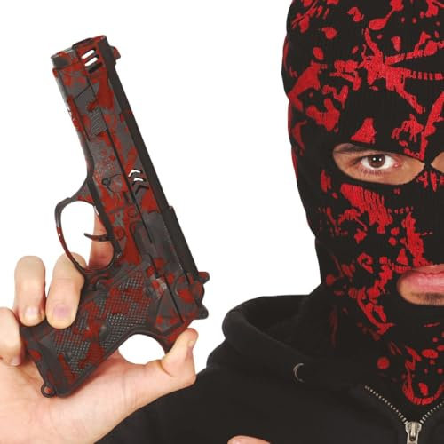 FIESTAS GUIRCA | Pistola Insanguinata Giocattolo (22 cm) - Arma Finta per Costumi da Poliziotti, Militari e Ladri - Accessorio per Halloween, Carnevale e Feste in Maschera - Nero