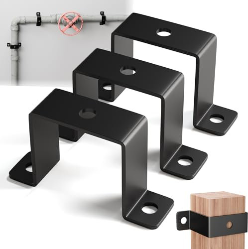 MooxHAI 2x2 Square Tube Strap Clamp | U shaped metal bracket | Black Square Pipe Clamp with Powder Coated | Wood Deck Fence Post Tie | Square Tube Buckle for Water Pipes,Stairs Railing - 3 Pcs