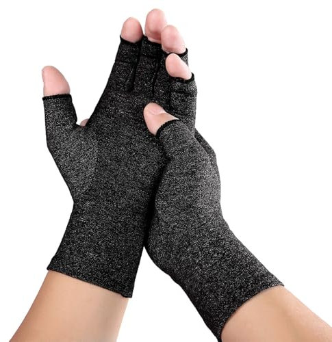 Arthrose Handschuhe,Kompressionshandschuhe Damen, Arthritis Handschuhe Fingerlose Handschuhe Baumwolle Kompressionshandschuhe Rheumatische Arthrose Druckhandschuhe Half Fingerhandschuhe (Schwarz, M)