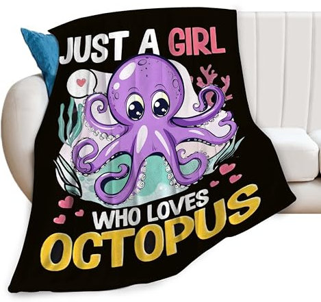 Just A Girl Who Love Octopus-Decke, Ozean-Oktopus-Dekoration, Überwurfdecke, Geschenke für Mädchen und Jungen, super warm, weiche Plüsch-Fleece-Flanelldecke, Winter-Couch-Bettwäsche, Decke für