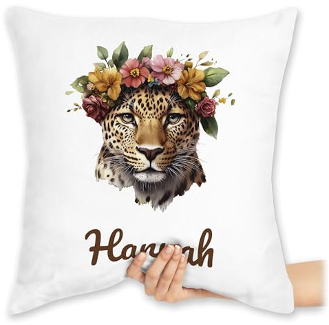 Kissen 40x40 Zierkissen - Leopard - Leopardenmotiv | Geschenk für Raubkatzenliebhaber | Tierfreunde | Raubkatze - 40 x 40 cm - Weiß - Leoparden Leo