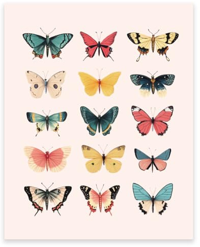 GOMAKERER 1 Teiliges Vintage Schmetterlingsposter. Bunter Schmetterling Posterdruck Retro Schmetterling Bilder Ungerahmt Motte Insekt Kunst Wanddekoration Für Wohnzimmer Schlafzimmer 35x28cm