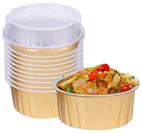 Zestvria Bandejas De Papel De Aluminio: Recipientes De Papel De Aluminio Desechables, Pequeños, Redondos Y Resistentes Para Alimentos Con Tapas | Taza Multiusos No Pegajosa Para Pasteles, Bandeja De