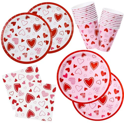 HNH San Valentín Platos, Servilletas y Vasos de papel desechables 100 piezas Vajilla de fiesta