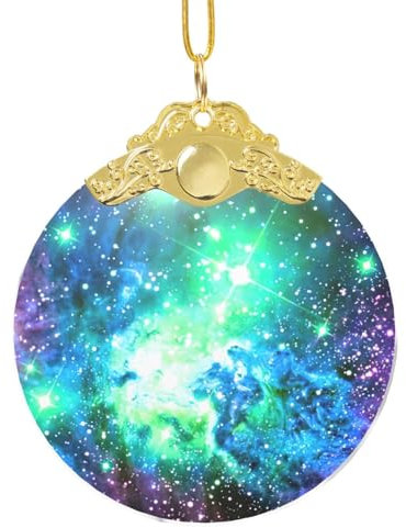 Metallschnalle, Glas, rund, mit Galaxie-Druck, für Weihnachtsbaum 2024, Weihnachtsdekoration