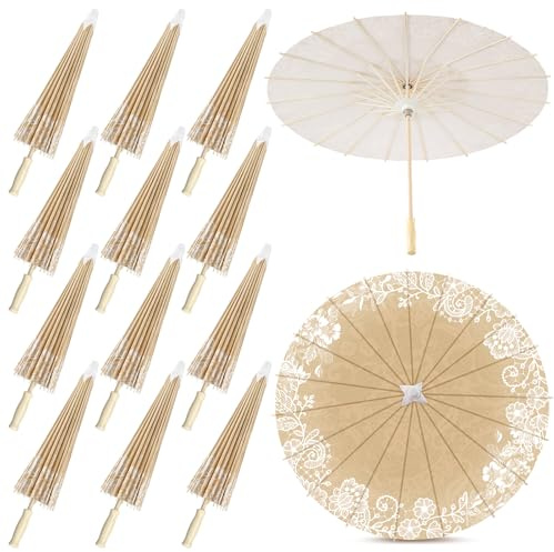 Lemosae Papierschirme für Hochzeit, 60 cm, chinesischer japanischer Sonnenschirm, Vintage, dekorativer Sonnenschirm für Brautparty, Tee, Spitze, 30 Stück