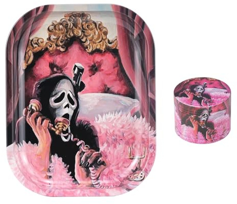 Crazy Horror Bddie PrintinRolling Tray Set with One Accessories, Love Heart Metal Rolling Tray Combo Kit Ideal for Gifts, Easy to Carry