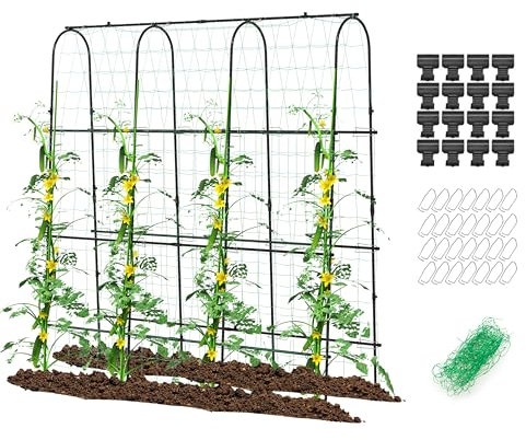 GOPLUS Gurken Rankgitter, U-Form Gartengurkengitter mit Gitternetz & Metallrahmen, Gartenbogen Rankhilfe für Kletterpflanzen, Rankbogen Spalier für Gemüse, Obst & Blumen, 179 x 32-65 x 180 cm