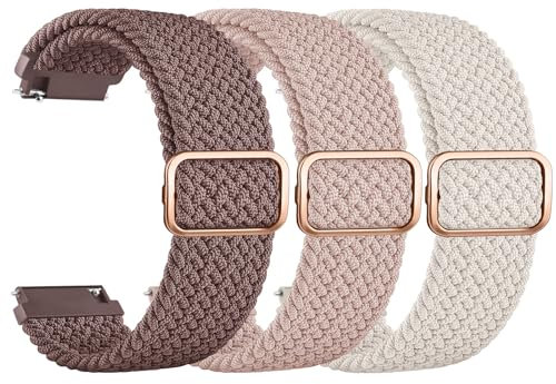 Amzpas 3 Stück Armband für Samsung Galaxy Watch 4 40mm 44mm Armband Damen Herren,Nylon Verstellbares Geflochtenes Ersatzarmbänder für Samsung Watch 4 Classic 46mm 42mm(Starlight/Violett/Rosa)