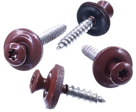 SECCARO Tornillos para chapa 4,5 x 30 mm, RAL 3009 rojo oxidado, acero inoxidable A2, arandela de sellado EPDM de 15 mm, TX/muesca redonda interior, 100 piezas