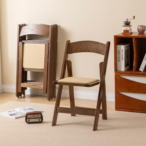 GTNSAFP Wooden Folding Chair, Classic-Fruit Wood Color, Set of 4
