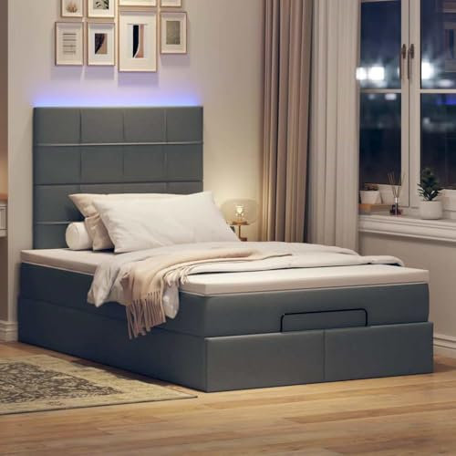 IKAYAA Boxspringbett 120 x 200 cm mit Bettkasten und LED Beleuchtung - Polsterbett 120 x 200 cm mit Matratze und Topper - Boxspringbett mit Stauraum -Bett komplett - 120 x 200 cm-4 Dunkelgrau