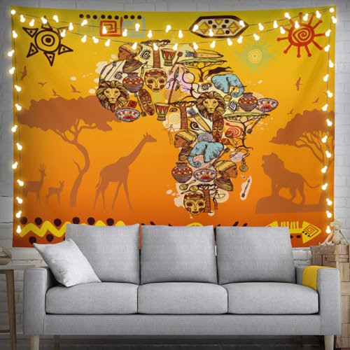 Klainlcly Afrikanischer Tribal-Wandteppich, 203,2 x 152,4 cm, afrikanische Karte, Wandbehang, Party-Dekoration, Heimdekoration für Schlafzimmer, Wohnzimmer, Wohnheim (200 x 150 cm)