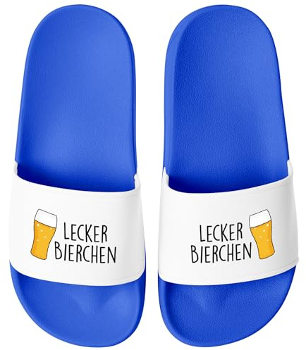 MoonWorks® Badeschlappen Lustig Spruch Lecker Bierchen Badelatschen Herren Damen Badeschuhe Pool Party Urlaub Männer Frauen Blau-weiss 43