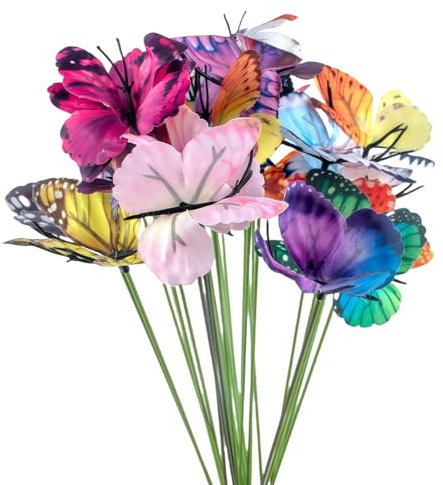 MUNSKT 26 pcs Butterflies on Sticks Garden Ornaments Outdoor Fairy Garden Accessories Outdoor Butterflies for Flower Pot Plant Yard Summer Houses