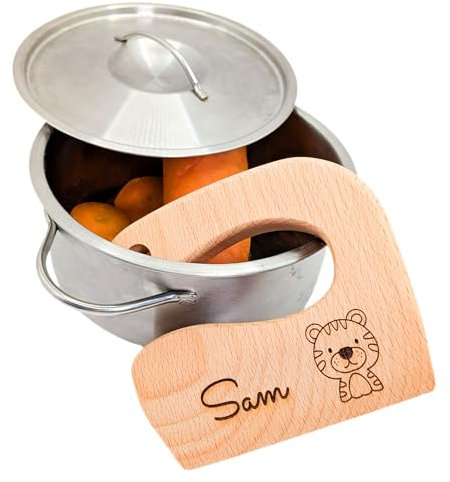 Couteau Enfant Sécurisé en bois gravé - Méthode Montessori - Couteau Montessori Personnalisé pour enfant.