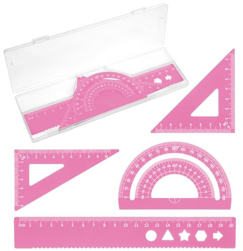 JEYORZY 4 pcs Strumenti Geometrici Kit Righello in Metallo Righello in Alluminio, matematica geometria set, set righelli, metallo ruler, per Disegno e misurazione Studenti Insegnanti Architetti, rosa