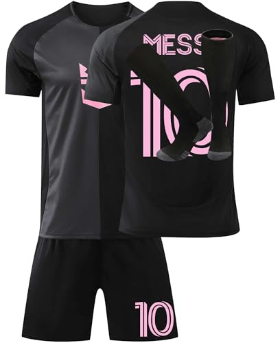 Trikot Kinder Erwachsene Nr.10 Fussball Trikot Set, 24/25 schwarz, Rosa, Blau Fußball Trikot Trainingsanzug Shirts Shorts und Socks, Football Kit for Jungen Mädchen