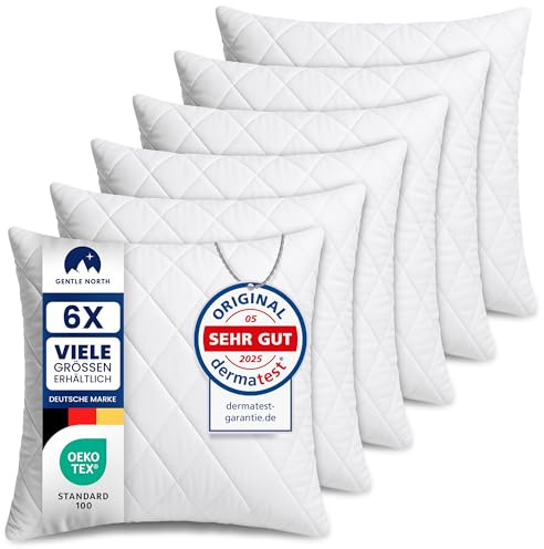 Gentle North Kopfkissen (80x80 cm groß) - 6er Set Kissen für Bett und als Dekokissen - Mit Reißverschluss für Füllung - Sofakissen - Zierkissen für Couch und Sofa - Ökotex - Waschbar bis 60° - Weiß