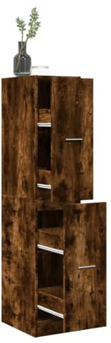Mandloder Apothekerschrank Räuchereiche 30x41x144,5 cm, Holzwerkstoff, Mehrzweckschrank mit Auszug, Küchenschrank, Wohnzimmer Büro Organizer